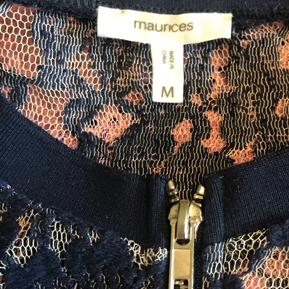 SOLD Maurice’s Blue Lace Floral Bomber Jacket M - Picture 9 of 12